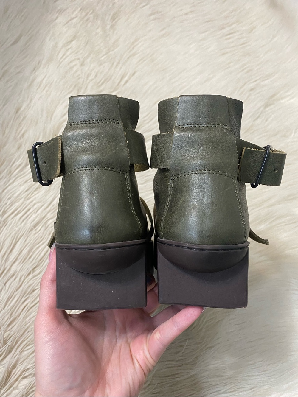 Trippen Moholy Olive Green Leather Box Sole Platform Buckle Strap Shoes 38 US 7 - Picture 7 of 10